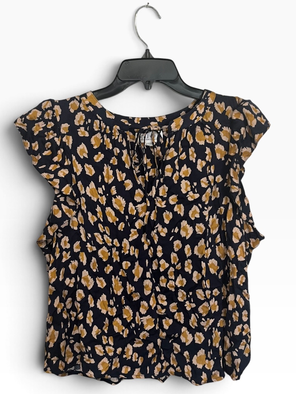 VELVET By Graham & Spencer | Flutter Cap Sleeve Blouse Top Cheetah Navy S